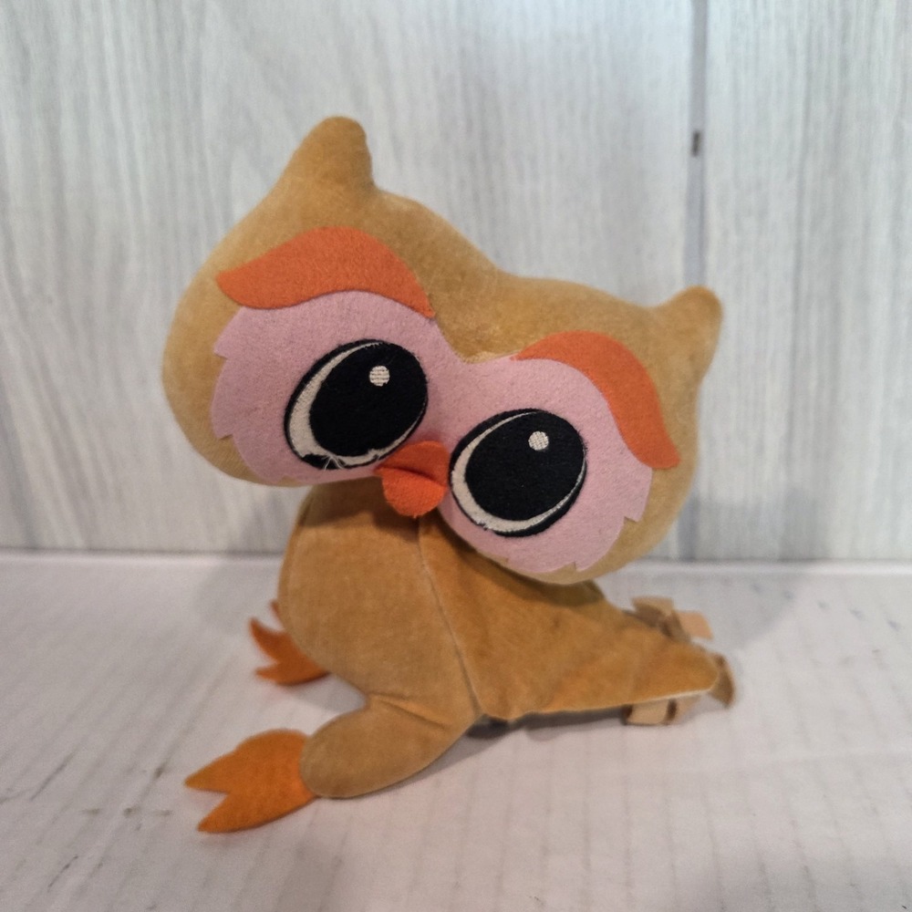 KAMAR OWL STUFFED ANIMAL Felt Sawdust Retro Japan Tan Pink Orange 1968 VINTAGE